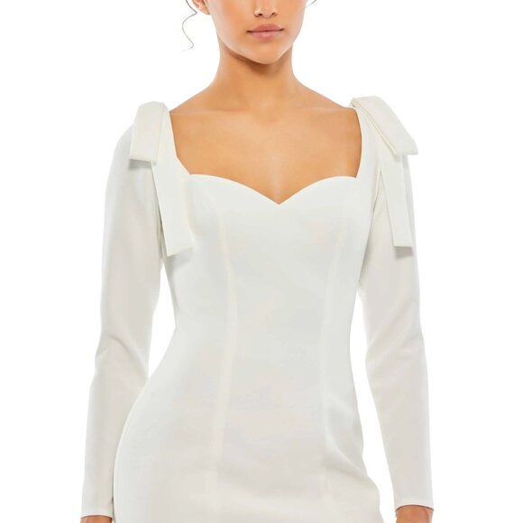 NWT Mac Duggal Bow Shoulder Long Sleeve Sweetheart Fitted Mini Dress White #9866 - Picture 2 of 8